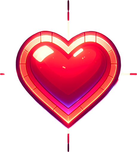 red shining heart symbol.
Single Game Texture.  In-Game asset.  2d.  Blank background.  High contrast.  No shadows