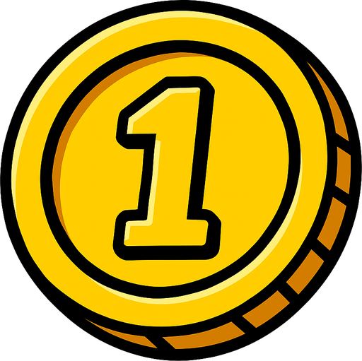 one coin.
In-Game asset.  2d.  High contrast.  No shadows