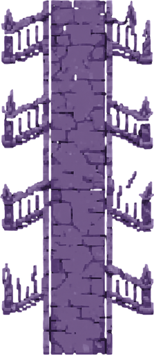 Top down view of a ruined old gray - purple creepy mediavel fance of an overpass. Long run heading straight up and down. pixel art 
Single Game Texture. In-Game asset. 2d. Blank background. High contrast. No shadows.
