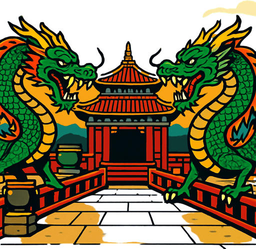 Çin temalı ejderhalı bir arka plan moral kombat benzeri resim olsun.
In-Game asset.  2d.  High contrast.  No shadows