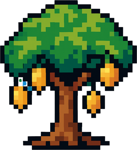 Mango tree 8 bit.
In-Game asset.  2d.  High contrast.  No shadows
