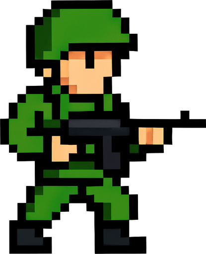 soldier pixel.
In-Game asset.  2d.  High contrast.  No shadows