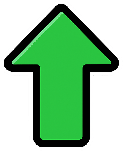 Yukarı yükseltme oku yeşil.
In-Game asset.  2d.  High contrast.  No shadows