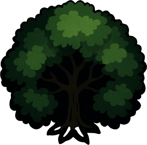 Arbol visto desde arriba algo oscuro.
In-Game asset.  2d.  High contrast.  No shadows