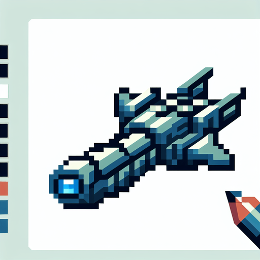 Spaceship with 1 cannon facing upwards.
Single Game Texture. In-Game asset. 2d. Blank background. High contrast. No shadows. Pixelated.