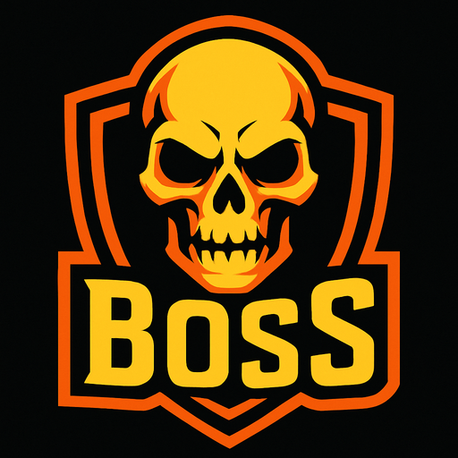 boss logo skull head.
In-Game asset.  2d.  High contrast.  No shadows