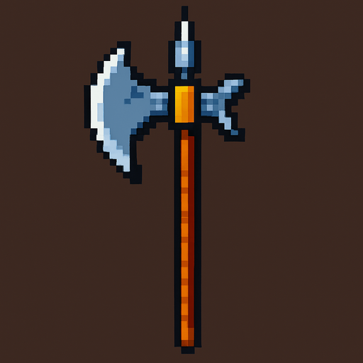 Alabarda pixel.
In-Game asset.  2d.  High contrast.  No shadows