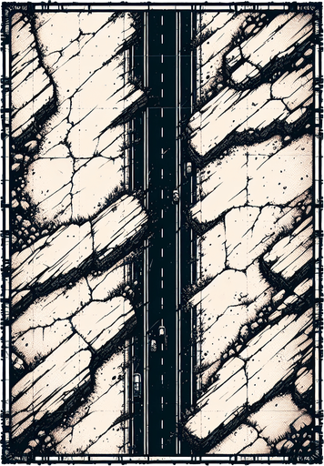 Over head view of a section of road for an endless vertical shooter. Scarred and pitted by battle. High definition..
Single Game Texture. In-Game asset. 2d. Blank background. High contrast. No shadows.