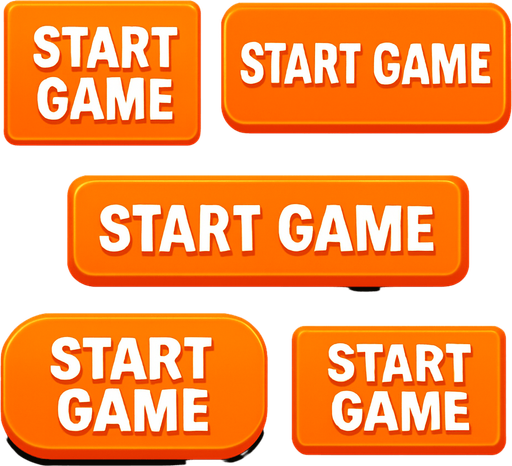 Pack of different rectangle button of "START GAME" the two words on one line, orange button with white text
In-Game asset.  High contrast.  No shadows. 3D