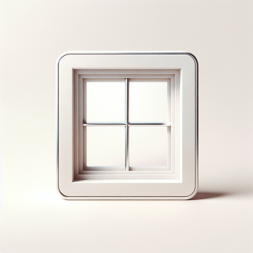 Pale white pop-up window with chrome rounded corners in front view.