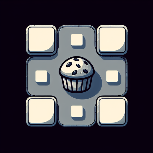 Create a Button with a Diagramm consiting of 4 Bars in the Background and a Muffin in the forthground.
Single Game Texture. In-Game asset. 2d. Blank background. High contrast. No shadows.