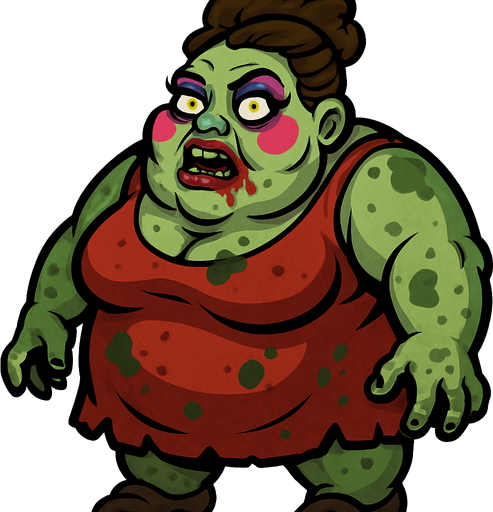 boss zombie şişko kadın makyajlı.
In-Game asset.  2d.  High contrast.  No shadows