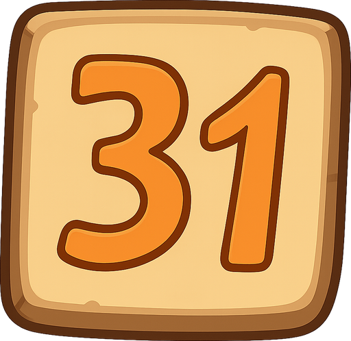 31 block. No background. Transparent background. Blank background. No shadows. 2d. In-Game asset. flat