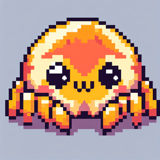 a cute orange-yellow spider, side view, pixel art, fangs, no shadow
Single Game Texture. In-Game asset. 2d. Blank background. High contrast. No shadows.