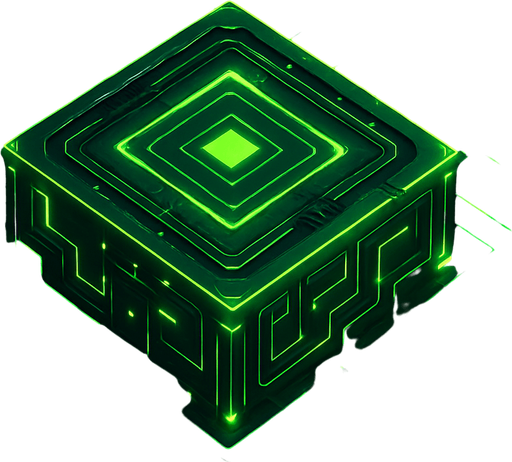 Pack top square of tower facing the screen to use it as a grid. future. seen from above. Cyberpunk. abstract. HD colors. green color.