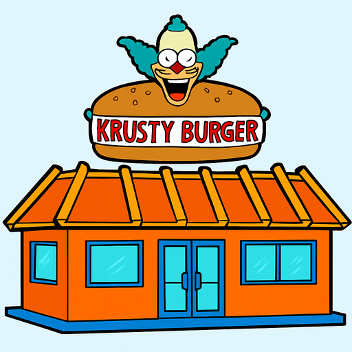 Krusty Burger.
In-Game asset.  2d.  High contrast.  No shadows