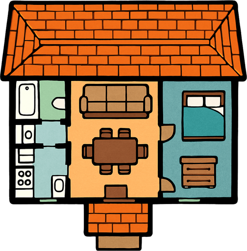 Top view of a house.
In-Game asset.  2d.  High contrast.  No shadows