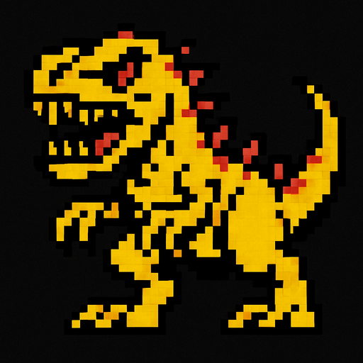 90'lardaki retro oyun dinazoru. vahşi olsun. sarı olsun
In-Game asset.  2d.  High contrast.  No shadows