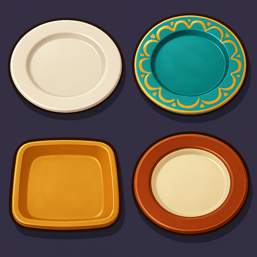Pack of different plates.
In-Game asset.  High contrast.  No shadows. 3D