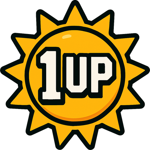 un sol con la leyenda "1 UP".
In-Game asset.  2d.  High contrast.  No shadows