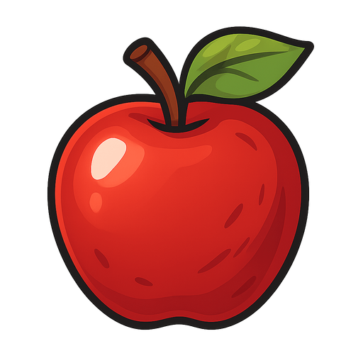 Apple.
Single Game Texture.  In-Game asset.  2d.  Blank background.  High contrast.  No shadows