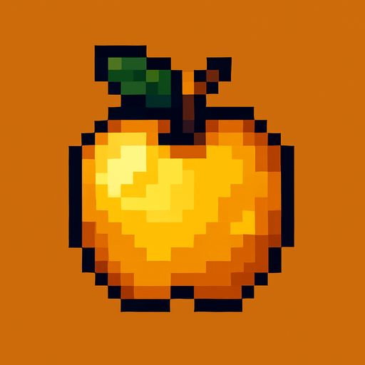 Make me a gold apple 2d pixel.
In-Game asset.  2d.  High contrast.  No shadows