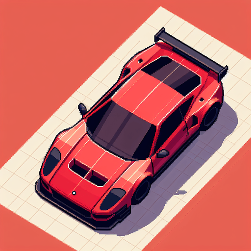 Top-down view of a sleek red sports car, clean and minimal pixel art style, 64x64 size, suitable for a mobile racing game".
Single Game Texture.  In-Game asset.  2d.  Blank background.  High contrast.  No shadows