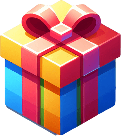 Разноцветный подарок 
Подарок Single Game Texture. In-Game asset. 2d. Blank background. High contrast. No shadows.