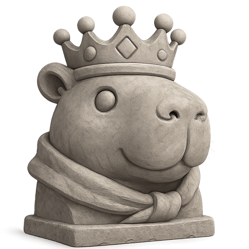 Recrealo en una escultura. Utiliza un estilo cartoon. Usas colores grises. Recuerda que es un capibara usas sus rasgos y formas. Damelo sin fondo, Quita el cañon de fondo