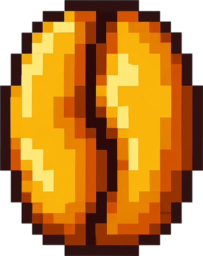 grano de cafe dorado de pixeles.
In-Game asset.  2d.  High contrast.  No shadows