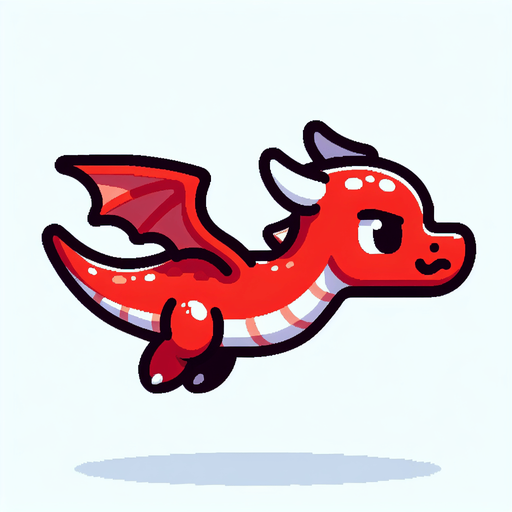 a red dragon looking ambitious and has a young age.
Single Game Texture.  In-Game asset.  2d.  Blank background.  High contrast.  No shadows. flappy bird like dragon low detail,flying on blank background has a straight tail and detailles