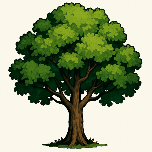 A realistic tree.
In-Game asset.  2d.  High contrast.  No shadows