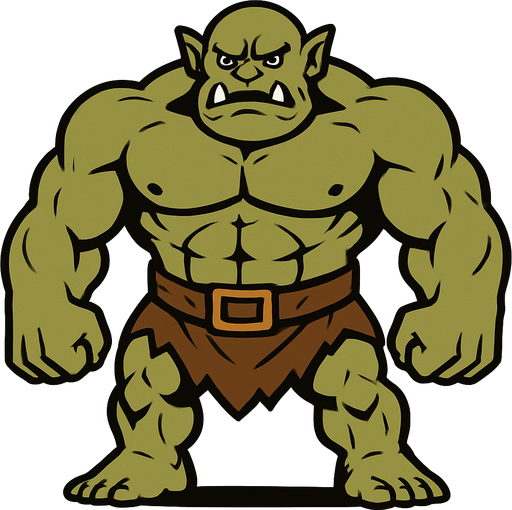 Ogro músculoso y gigante.
In-Game asset.  2d.  High contrast.  No shadows