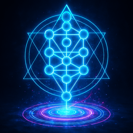Magical spell effect 3d cyberpunk hologram sacred geometry diagram tree of life