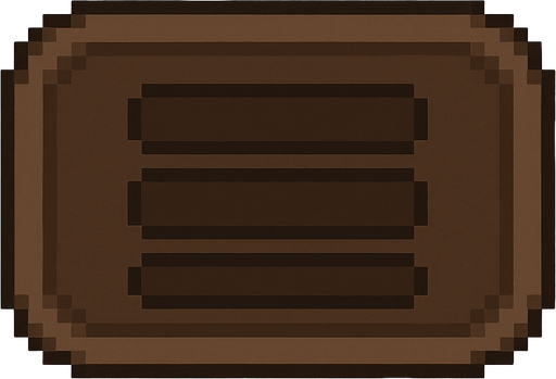 Menu button. Pixel art dark brown..
In-Game asset.  2d.  High contrast.  No shadows No writing inside