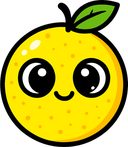 Limon Circular Fruta con ojos lindos.
In-Game asset.  2d.  High contrast.  No shadows. Cartoon.