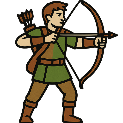 A human with a bow and a quiver.
In-Game asset.  2d.  High contrast.  No shadows