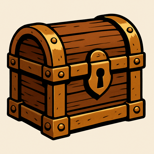 a medieval chest.
In-Game asset.  2d.  High contrast.  No shadows