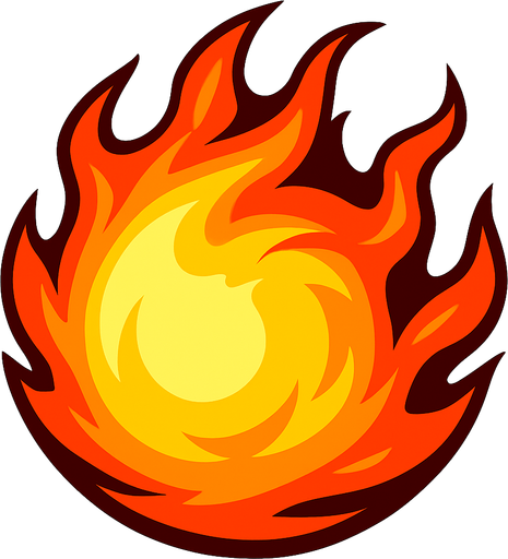 round Fire ball.
In-Game asset.  2d.  High contrast.  No shadows