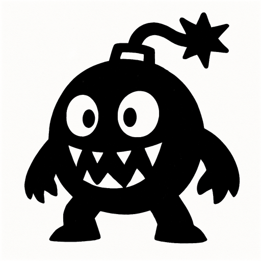Black monster , white eyes looks like bomb.
In-Game asset.  2d.  High contrast.  No shadows