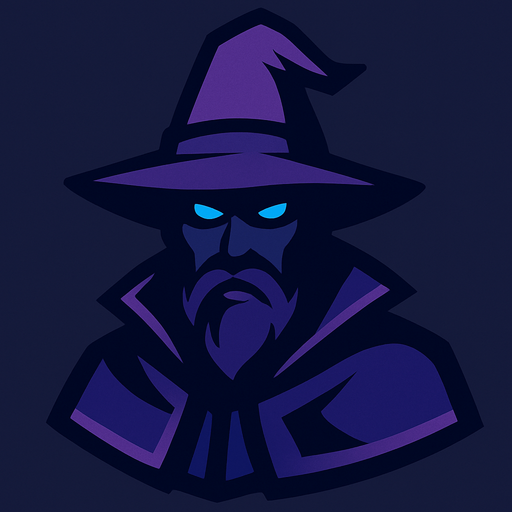 A very mysterious and cool man with a purple hat a wizard character's head is purple and dark blue themed.
In-Game asset.  2d.  High contrast.  No shadows