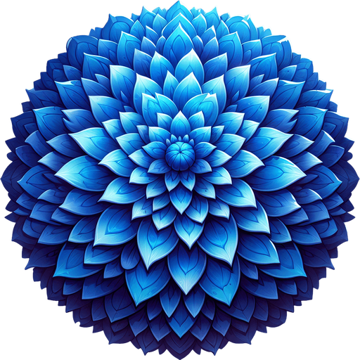 A large blue round flower. Top down view.
Single Game Texture. In-Game asset. 2d. Blank background. High contrast. No shadows.