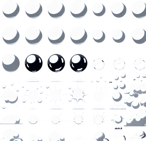 Sprite sheets of simple white bubble for bubble shatter game. Many options..
Single Game Texture. In-Game asset. 2d. Blank background. High contrast. No shadows.