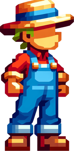 farmer mario . Single 2D Mario Character. In-Game asset. 2d. Blank background.