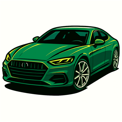 Car image but its head should be on right side not left. Make a fancy car colored green..
In-Game asset.  2d.  High contrast.  No shadows