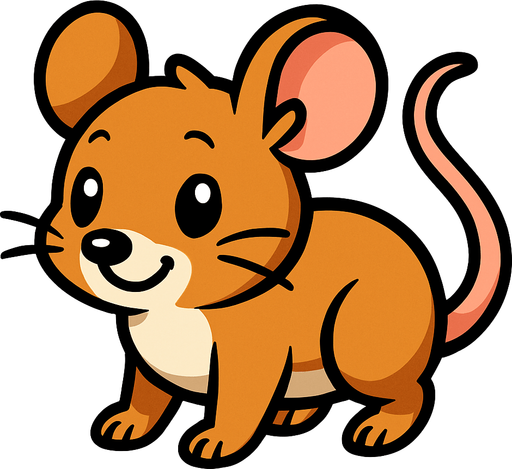Un emignone souris cartoon style sur ses quatres pattes.
In-Game asset.  2d.  High contrast.  No shadows