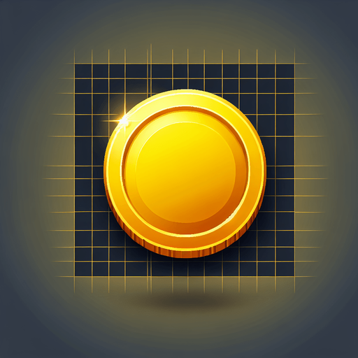 Yallow gold coin.
Single Game Texture. In-Game asset. 2d. Blank background. High contrast. No shadows.
