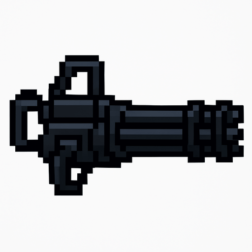 minigun negra hecha con pixeles..
In-Game asset.  2d.  High contrast.  No shadows