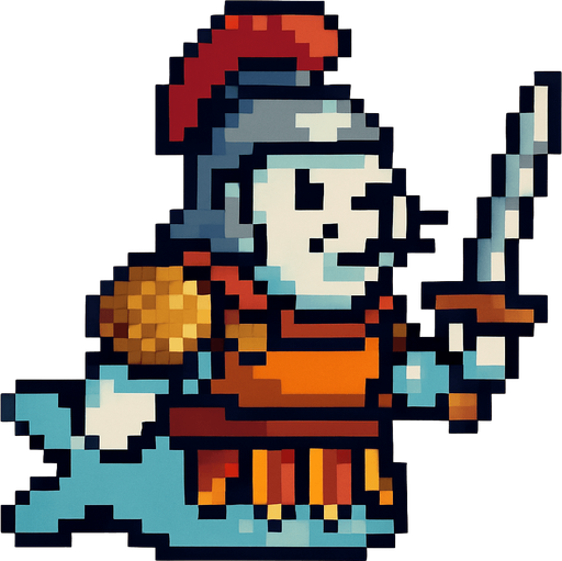 una foca de pixeles con armadura de gladiador.
In-Game asset.  2d.  High contrast.  No shadows