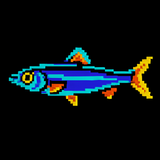 An anchovy. 80s arcade machine graphics. 
Swimming Side profile.
In-Game asset.  2d.  High contrast.  No shadows
